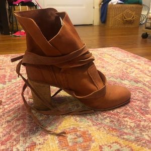 Free People leather strappy bootie in salmon